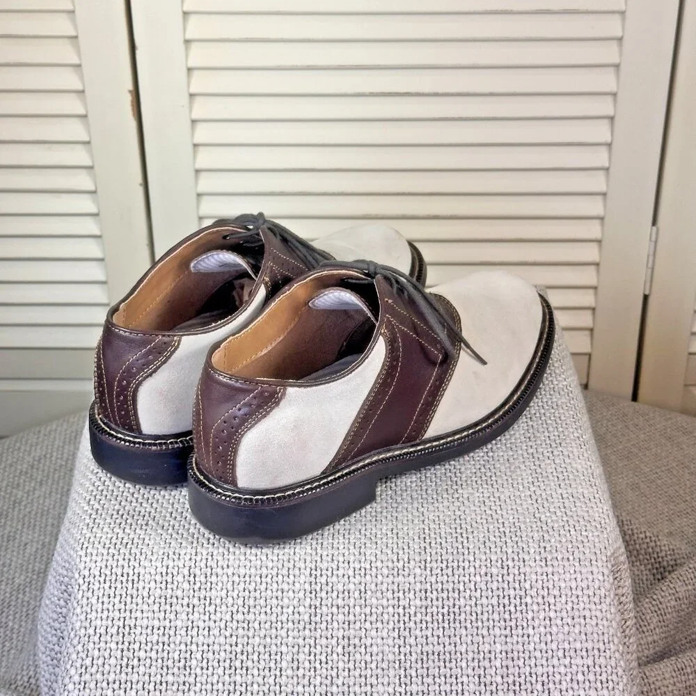 Bass Gosselin Men’s Saddle Shoes Sz 8 Two-Tone Suede Oxford Brown Beige 2011 Vtg